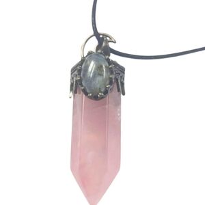 Elegant Pink Rose Quartz Crystal With Natural Agate Pendant